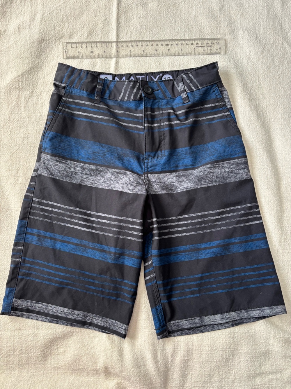 Matrix Boys Striped Board Shorts in Black and Blue -12